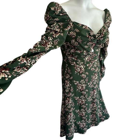 ASTR the Label Green Floral Print Ruched Long Sleeve Midi Dress Keyhole Size S - Picture 3 of 10